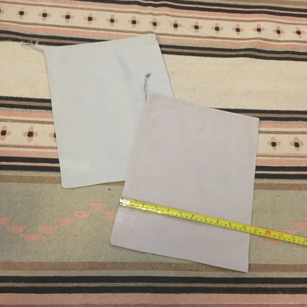 Two (2) Manolo Blahnik 13” x 10” square gray drawstring dustbag garment dust bag